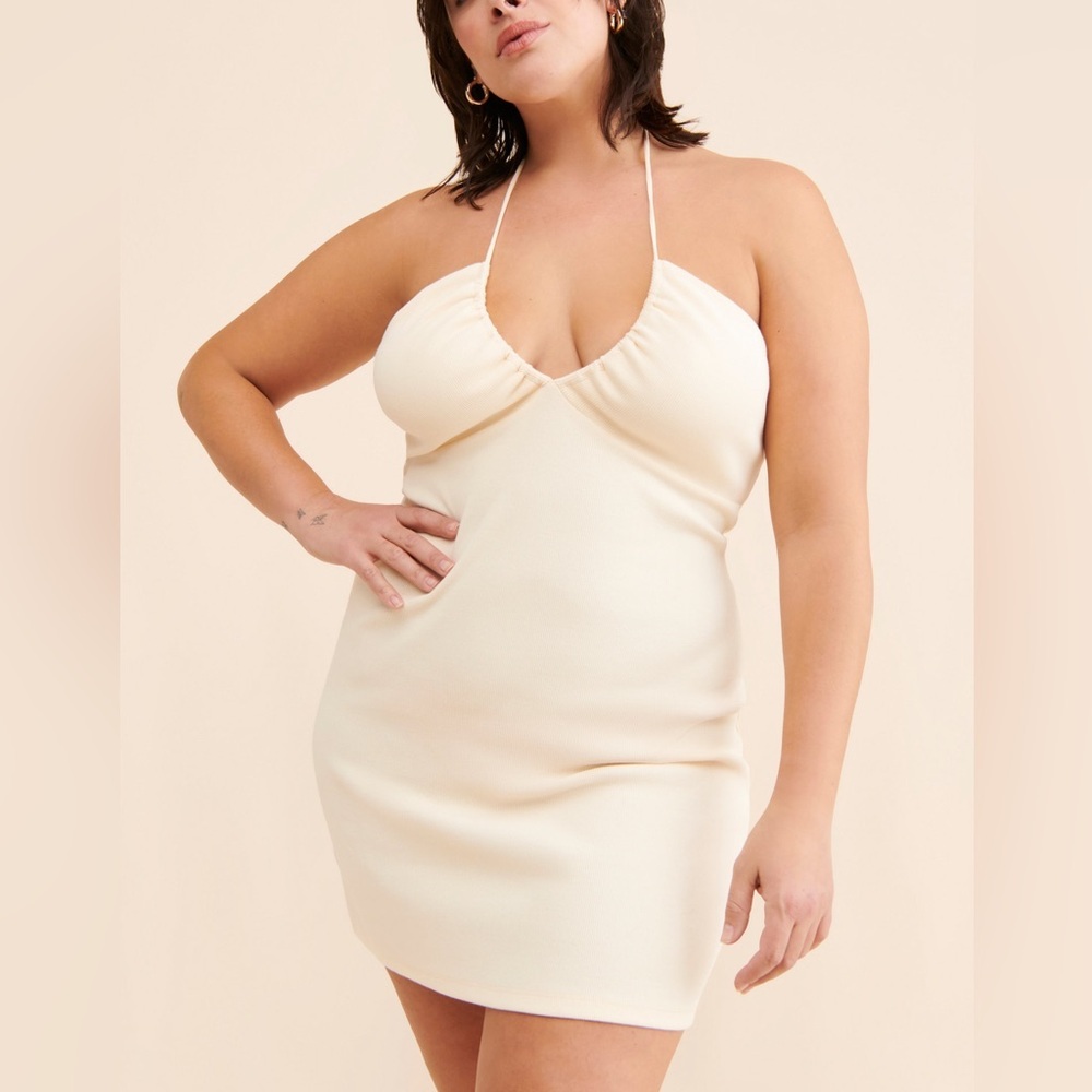 Anthropologie Bordeaux NWT Ivory Halter Ruched Mini Dress Size 2X